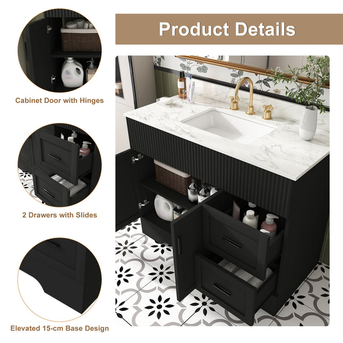 Bathroom Vanity Set, Soft Close Doors & Drawers, 3 Faucet Holes, Sink Included - Black
