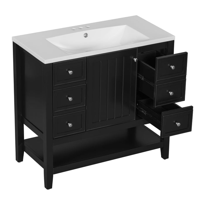 36" Bathroom Vanity & Sink, 2 Cabinet And 3 Drawers - Black