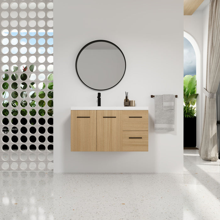Wall Mounted Floating Bathroom Vanity With Sink, Door & Drawers Modular Cabinet