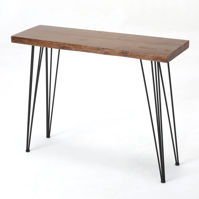 Modern Industrial Breakfast Bar Table, Metal Hairpin Legs & Wood Veneer Top - Natural