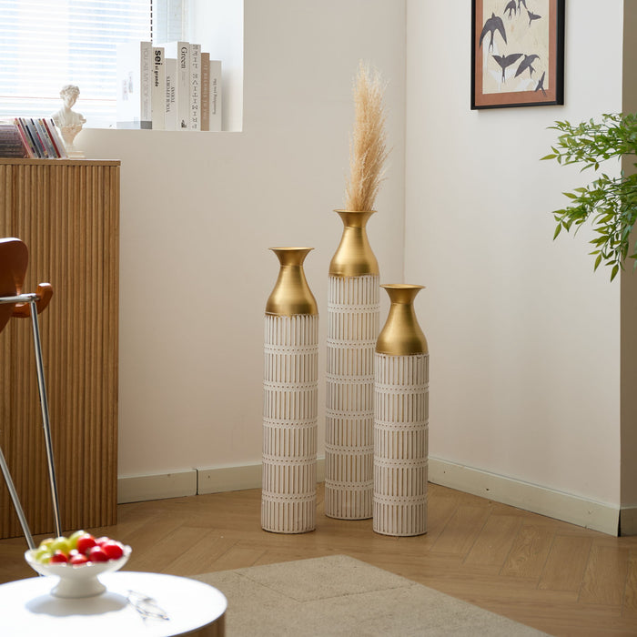 Floor Metal Vases Decorated White Metal Vases (Set of 3) Gorgeous Home Decoration Large Glazed Metal Vases - White