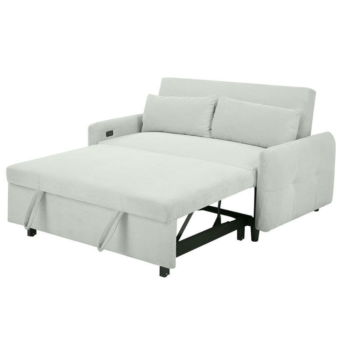 Pull-Out 2 Seat Modern Sleeper Sofa With 2 Throw Pillows And USB Ports