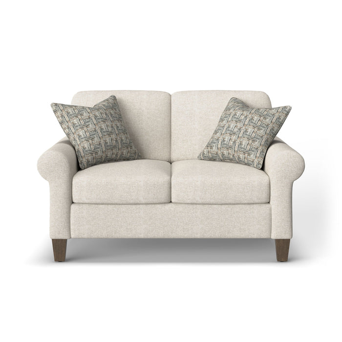 Moxy - Fabric Loveseat, Curved Sock Arms