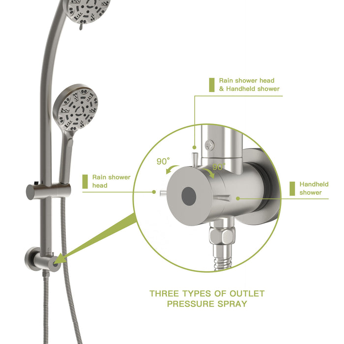 Multi Function Dual Shower Head System With 4.7" Rain Showerhead, 8 Function Hand Shower, Adjustable Slide Bar