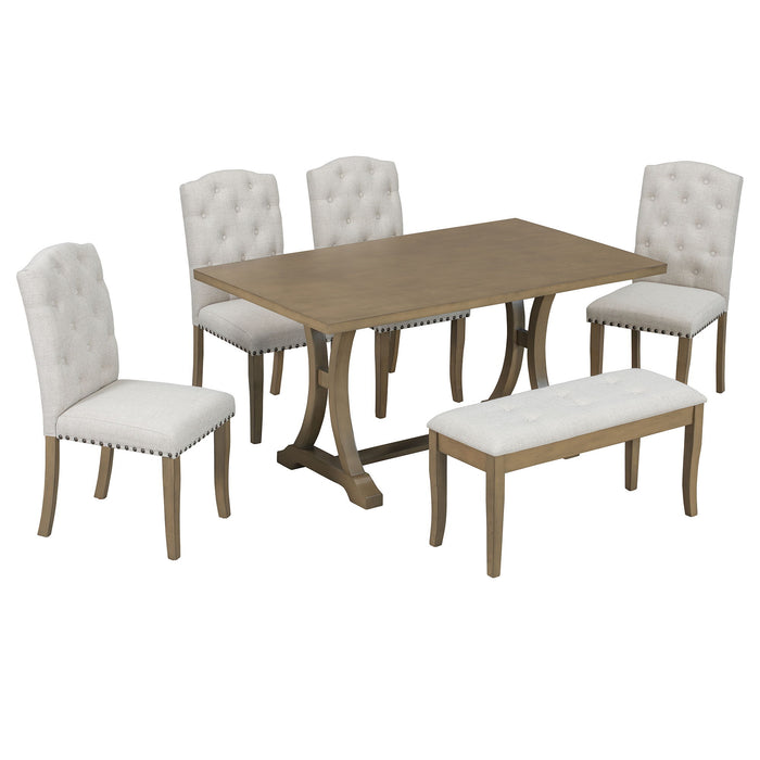 Dining Table Set With 4 Upholstered Chairs And Bench
