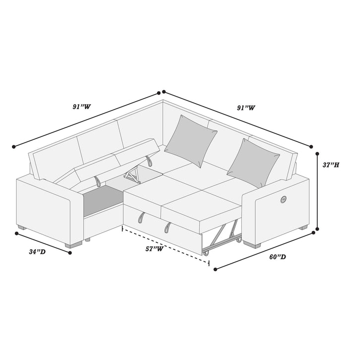 Convertible Sectional Upholstered Sleeper Sofa With Storage Chaise