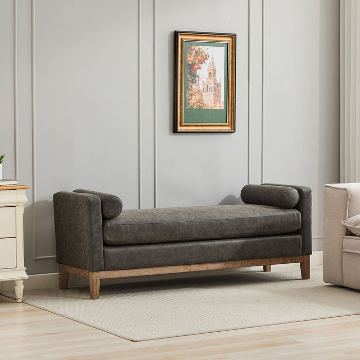 Upholstered End Of Bed Bench With Arms & 2 Bolsters For Bedroom