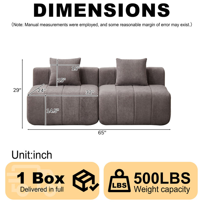 Modular Sectional Sofa With 2 Pillows, Symmetrical Design
