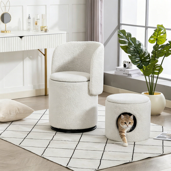 Barrel Chair & Built In Storage, 360° Swivel - Beige