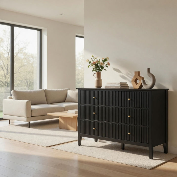 Modern 6 Drawer Fluted Dresser