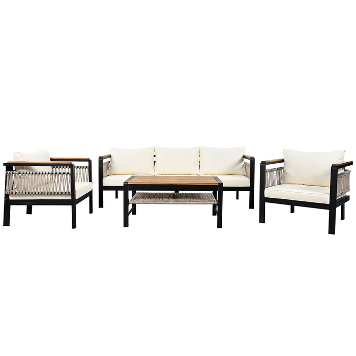4 Pieces Outdoor Sectional Sofa Set 5 Person Patio Seating Group Outdoor Conversation Set With Cushions And A Coffee Table For Patios