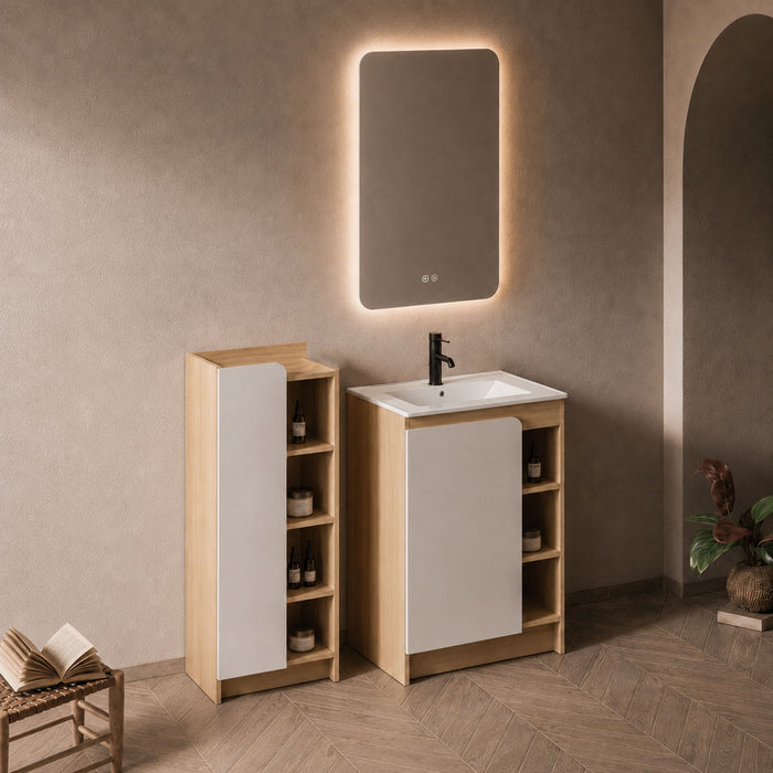 24" Bathroom Vanity With Sink & Tall Bathroom Cabinet, Vanity Set With Thin Edge Sink & Interchangeable Door Panels - Black / Light Oak / White