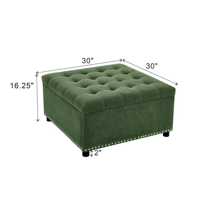 Square Tufted Storage Ottoman With Nailhead Trim