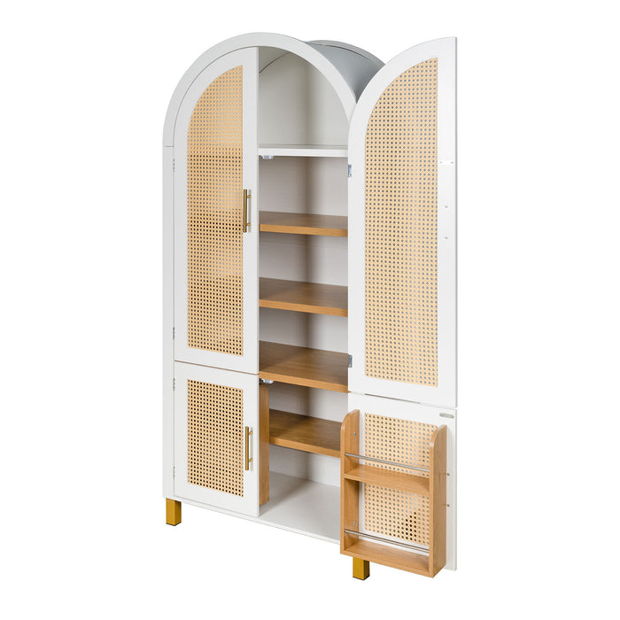 Tall Arched Cabinet With Rattan Doors & Adjustable Shelves