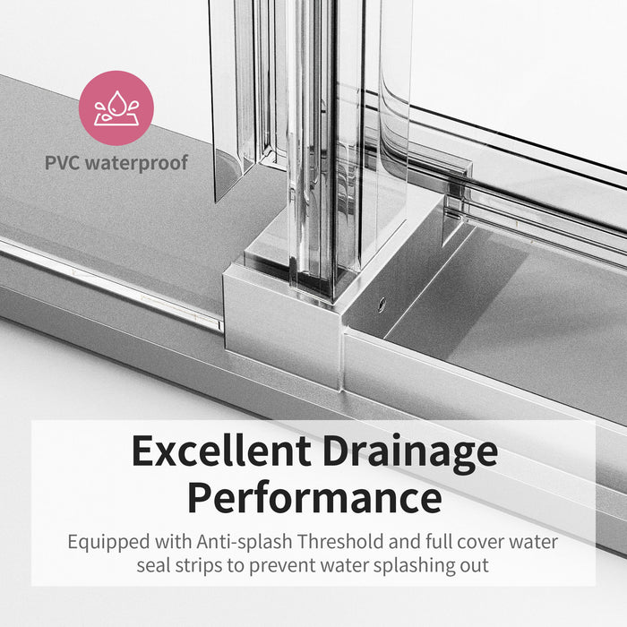 Frameless Sliding Shower Door With Soft- Close, 3 / 8" Tempered Glass