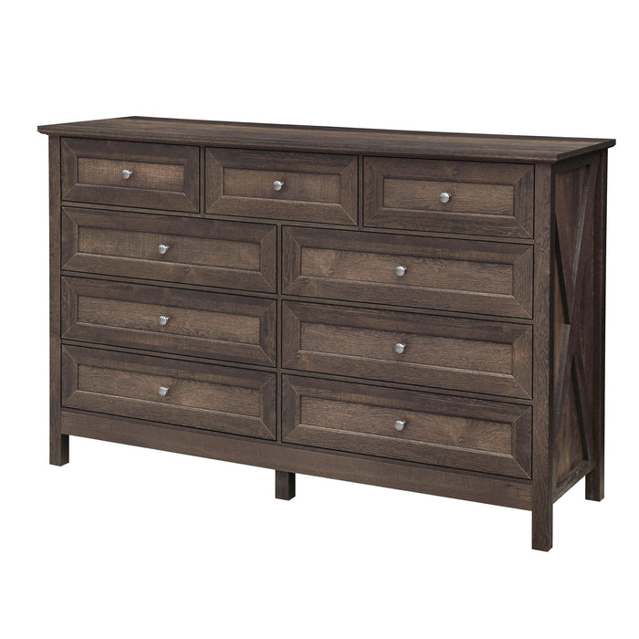 Rustic Storage Dresser With 9 Drawers And Silver Handle