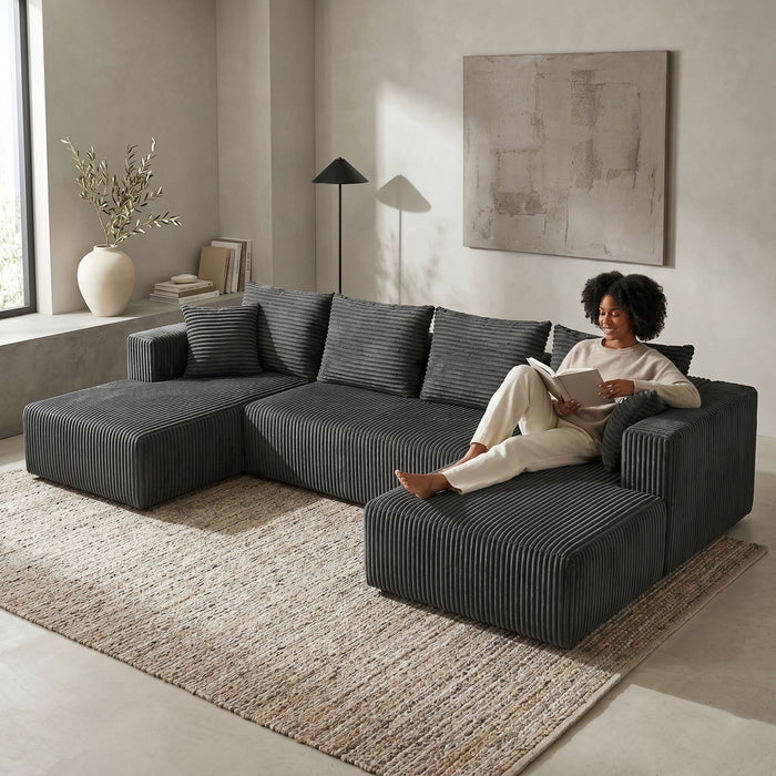 U-Shaped Modular Sectional Sofa With Double Chaise, Oversized Deep Seat For Living Room