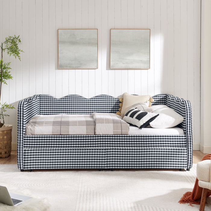 Gingham Daybed With USB Charging Port, Wave-Shaped Design