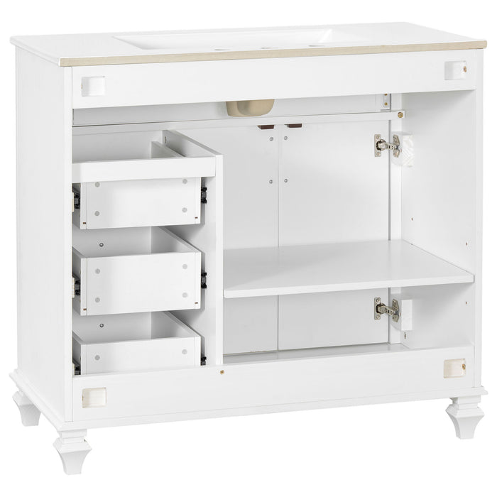 Modern Bathroom Vanity With Sink, 3 Drawers & 2 Doors