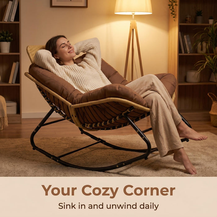 Oversized Papasan Rocking Chair Outdoor With Thick Cushion