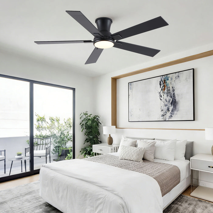 Low Profile Flush Mount Intergrated LED Ceiling Fan With Light And Reversible Quiet Motor