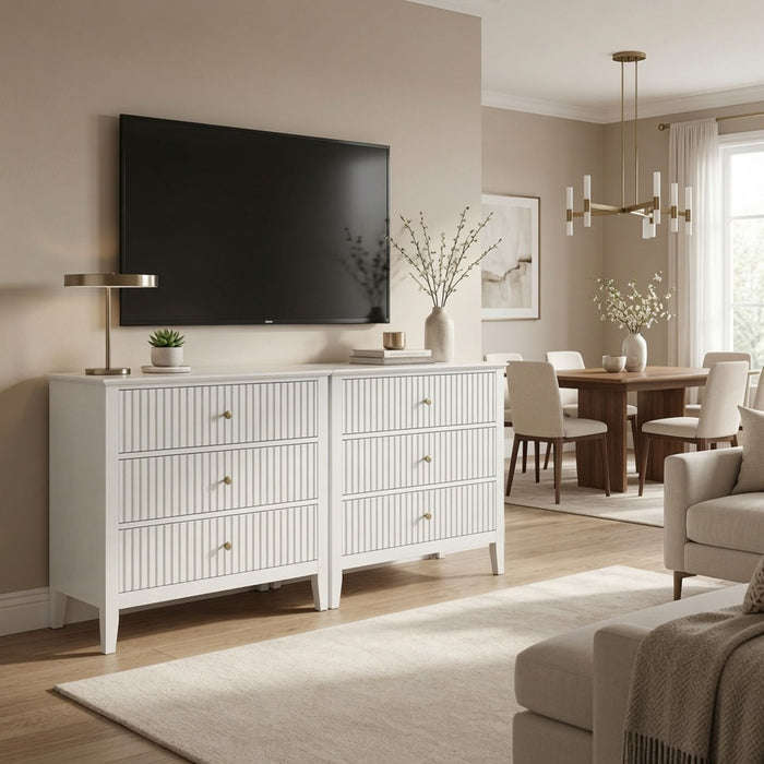 3 Drawer Nightstand, Wide With Soft Close Slides - White