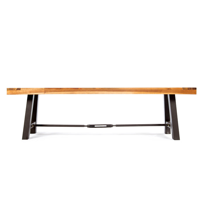 3 Piece Outdoor Dining Set, Rectangular Patio Table & 2 Benches - Black / Teak