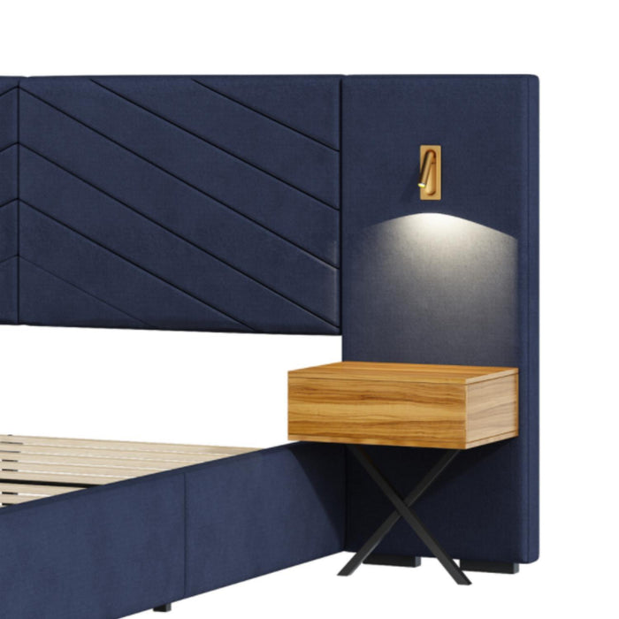 Upholstered Bed Frame With Vertical Channel Tufted Wingback Headboard