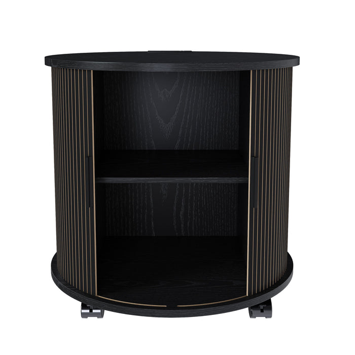 Cylinder Nightstand With Charging Station & Sliding Door