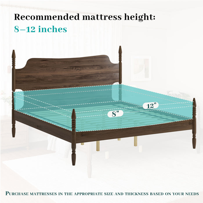 Retro 4 Poster Platform Bed Frame With Curved Tall Headboard