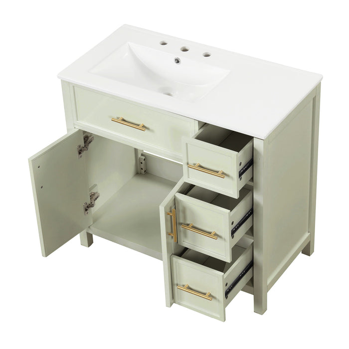 36" Bathroom Vanity With Sink, 2 Doors, 3 Drawers, Rectangular - White