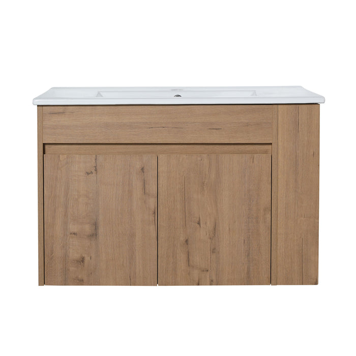 Wall Mounted Bathroom Vanity With Basin And Adjustable Open Shelf