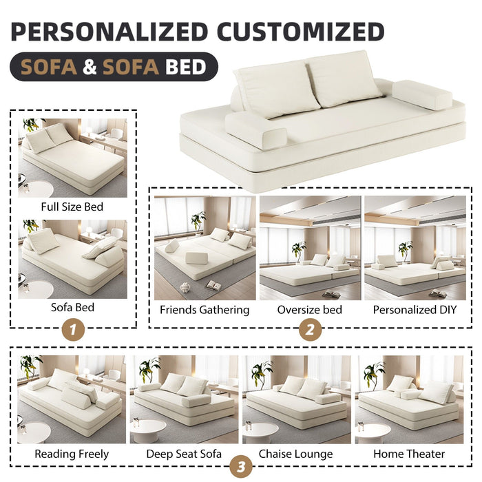 Multifunctional Convertible Sofa Bed With 2 Tumbler Backrests And 2 Pillows, Deep Seat Couch