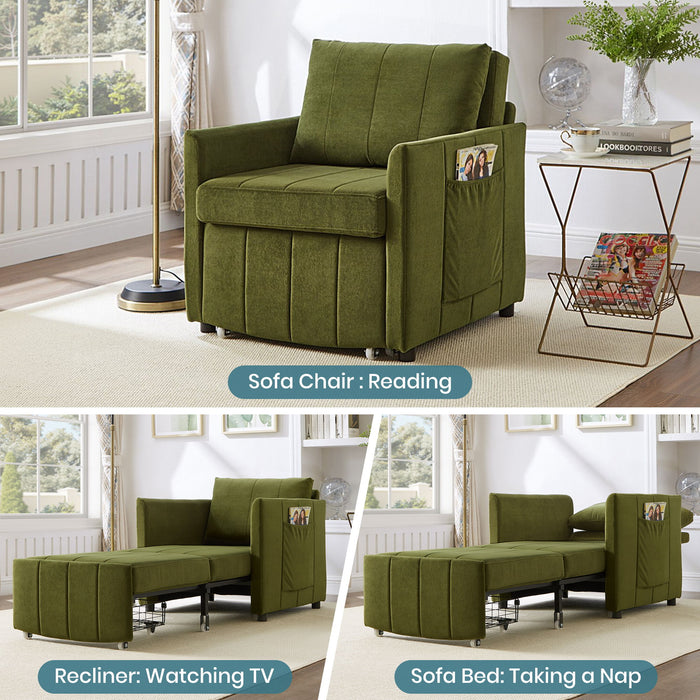 Upholstered Convertible Sleeper Sofa With 5 Position Backrest, Side Pockets, Storage