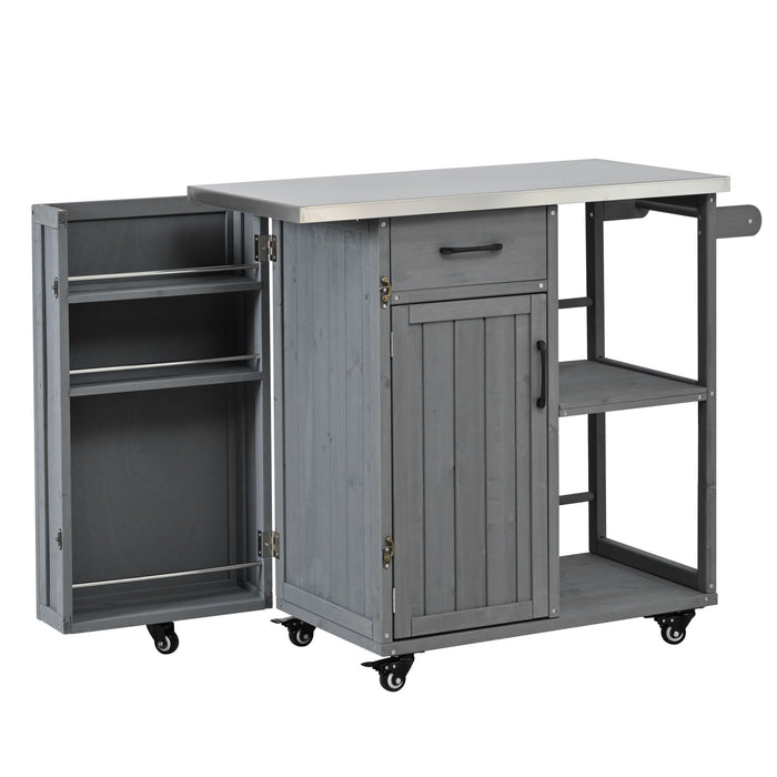 Outdoor Kitchen Island Prep Station With Lockable Wheels, Ample Storage, Towel & Spice Racks