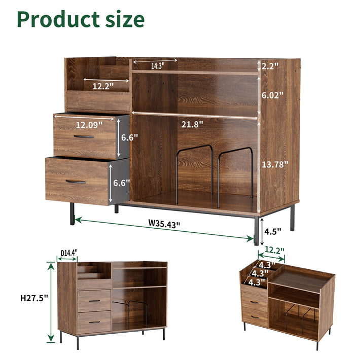 Eco-Friendly Vinyl Record Player Stand With Flip-Top Storage, Media Console With Dual Outlets And Dustproof Drawers
