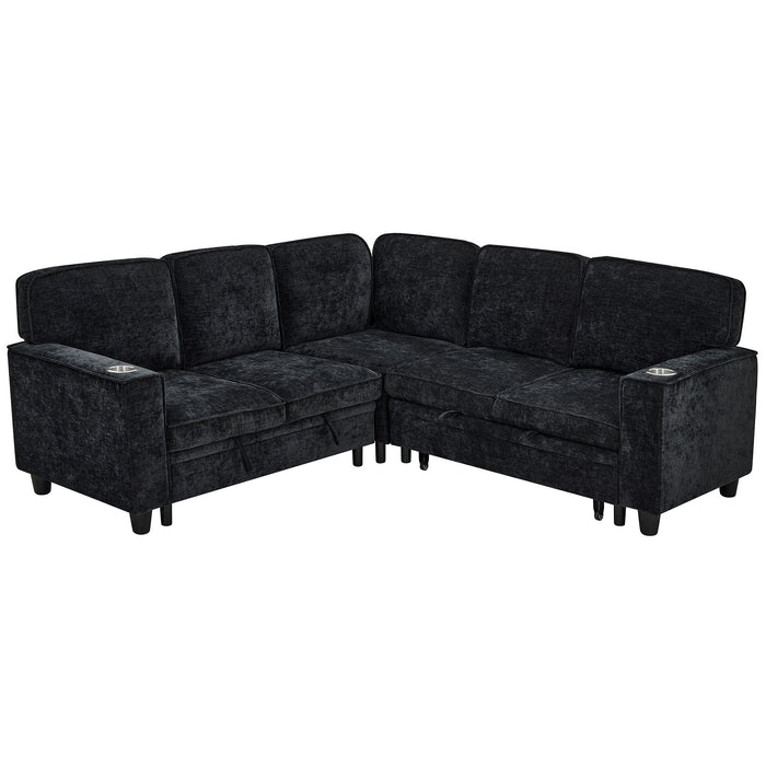 L-Shaped Sofa With Pull Out Sofa Bed With USB