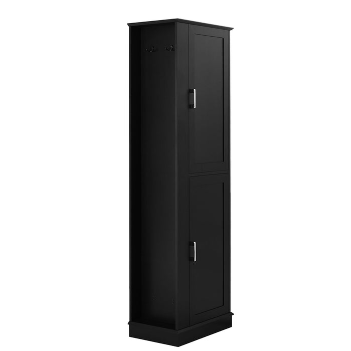 Tall Freestanding Bathroom Storage Cabinet With Adjustable Shelves And Side Hooks