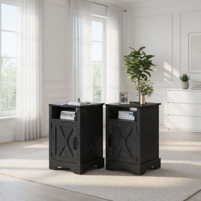 Farmhouse Nightstand, Charging Station & Storage