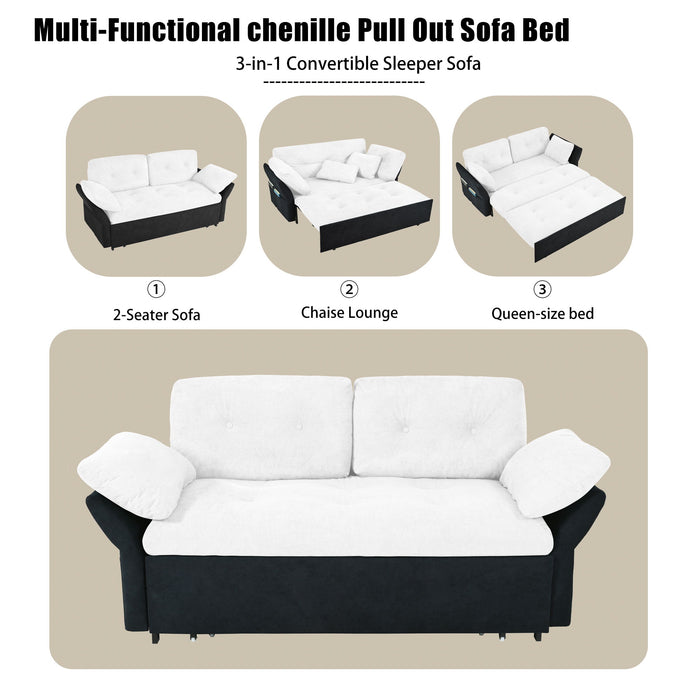 Modern Convertible Sleeper Sofa Bed With Pull-Out Queen Design, Side Storage & Thick Cushions