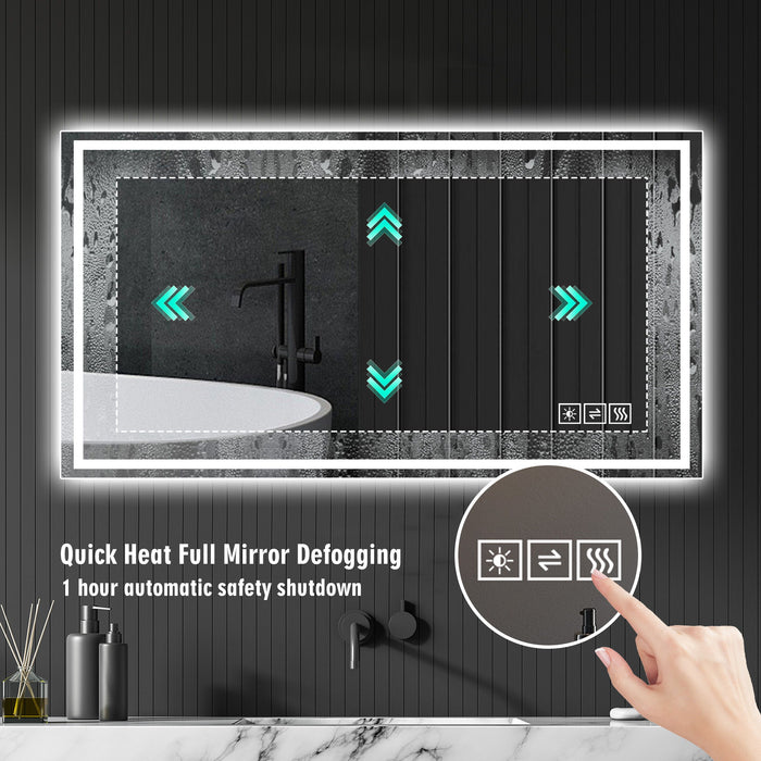 LED Bathroom Vanity Wall Mirror With Straight Edge Design, Frosted Glass Finish, Anti Fog, Dimmable 3 Color Lighting - Silver