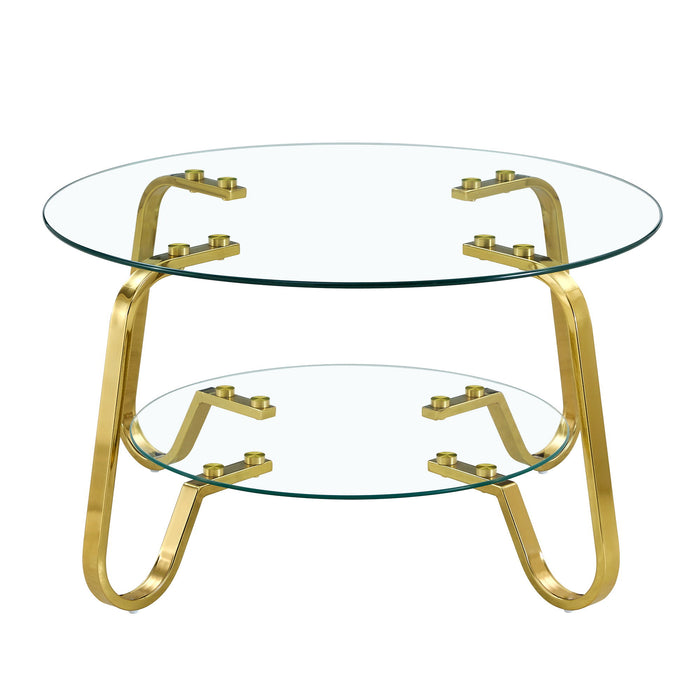 Retro Minimalist Style Metal Frame Double Layer Tempered Glass Coffee Table