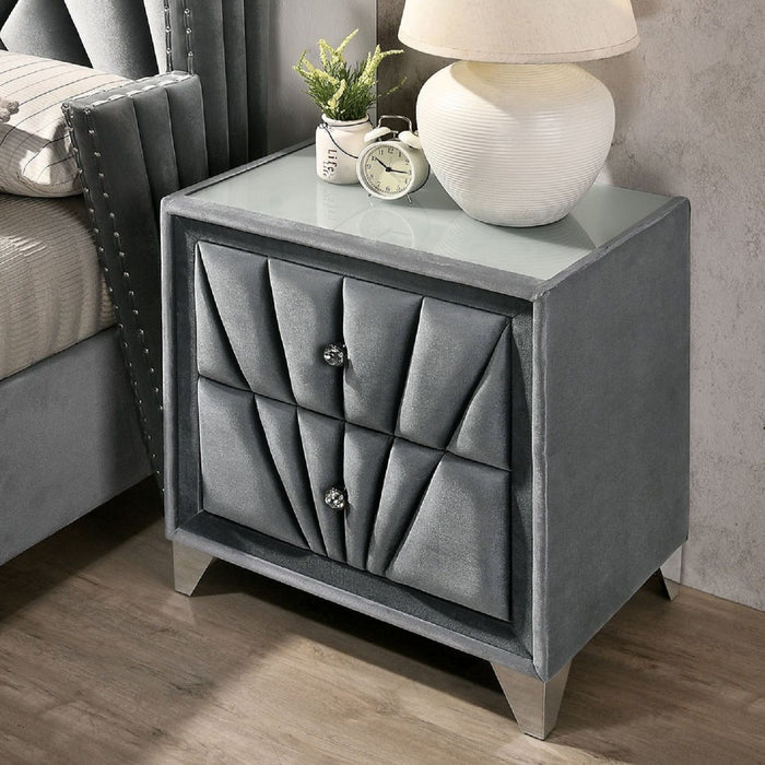 Nightstand, 2 Drawer Upholstered Frame - Gray