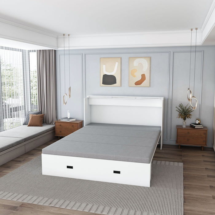 Murphy Bed With Storage Drawers And Charging Cabinet, Foldable Panels, Swivel Wheels