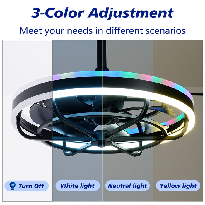 Ceiling Fan Light LED Light Source And Remote Control, 3000 - 6500K Dimmable LED Fan Light, 6 Speeds, For Living Room - Matte Black
