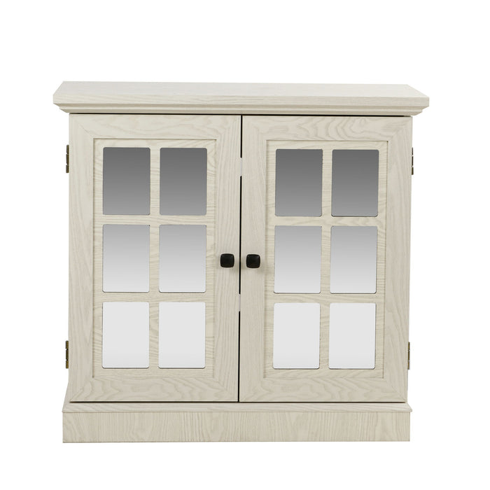 Sideboard Cabinet With Mirrored Doors, Adjustable Shelf, Metal Handles