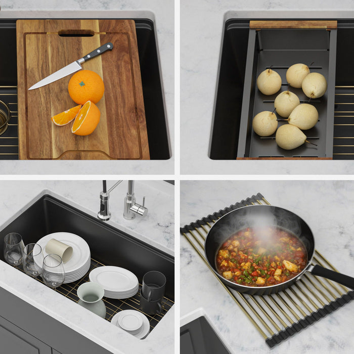 Quartz Composite Kitchen Sink With Undermount Design, Durable Single Bowl Workstation