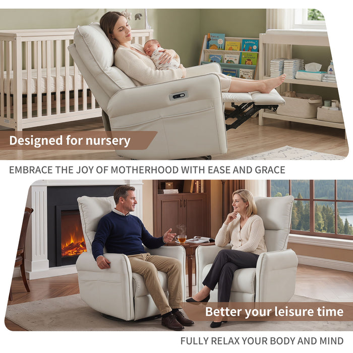 29.92" 270 Power Swivel Rocker Recliner Chair, Electric Glider Reclining Sofa With USB Ports, Power Swivel Glider, Rocking Chair Nursery Recliners For Living Room Bedroom