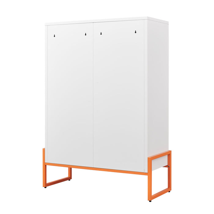 Modern Metal Shoe Cabinet With DoublebSided Mesh Doors And Adjustable Partitions