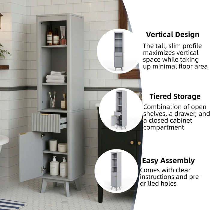Tall Bathroom Storage Cabinet With Adjustable Shelves And 1 Drawer & Door